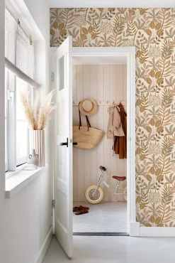 ESTAhome papier peint feuilles beige et couleur sable - 50 x 900 cm - 139678