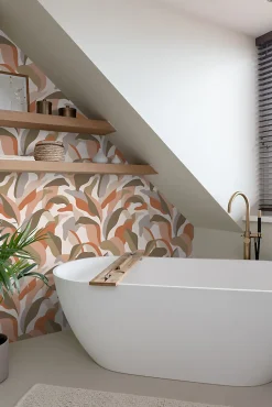 ESTAhome papier peint feuilles tropicales terracotta, marron et beige - 50 x 900 cm - 139943