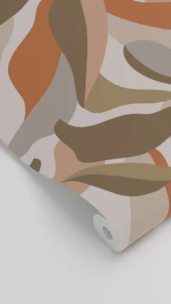 ESTAhome papier peint feuilles tropicales terracotta, marron et beige - 50 x 900 cm - 139943