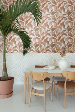 ESTAhome papier peint feuilles tropicales terracotta, marron et beige - 50 x 900 cm - 139943