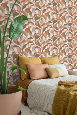 ESTAhome papier peint feuilles tropicales terracotta, marron et beige - 50 x 900 cm - 139943