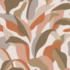 ESTAhome papier peint feuilles tropicales terracotta, marron et beige - 50 x 900 cm - 139943