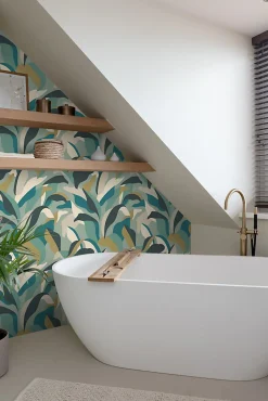 ESTAhome papier peint feuilles tropicales bleu canard et bleu canard - 50 x 900 cm - 139942
