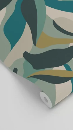 ESTAhome papier peint feuilles tropicales bleu canard et bleu canard - 50 x 900 cm - 139942
