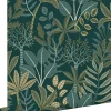 ESTAhome papier peint feuilles bleu foncé et vert - 50 x 900 cm - 139681