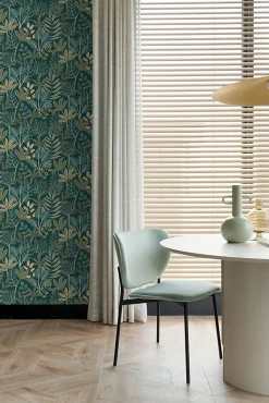 ESTAhome papier peint feuilles bleu foncé et vert - 50 x 900 cm - 139681