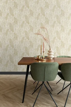 ESTAhome papier peint feuilles dessinées blanc et or - 53 cm x 10.05 m - 139125