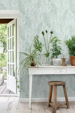 ESTAhome papier peint feuilles dessinées vert - 53 cm x 10.05 m - 139010