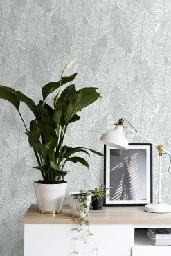 ESTAhome papier peint feuilles dessinées vert - 53 cm x 10.05 m - 139010