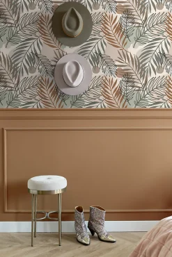 ESTAhome papier peint feuilles beige et vert grisé - 50 x 900 cm - 139822