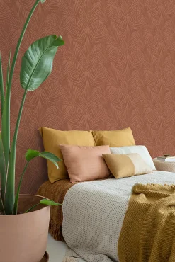 ESTAhome papier peint feuilles de palmier terracotta - 53 cm x 10.05 m - 139370