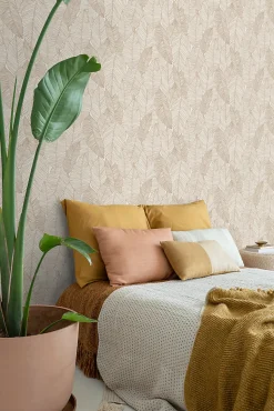 ESTAhome papier peint feuilles dessinées beige - 53 cm x 10.05 m - 139352