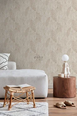 ESTAhome papier peint feuilles dessinées beige - 53 cm x 10.05 m - 139352