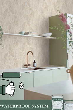 ESTAhome papier peint feuilles dessinées beige - 53 cm x 10.05 m - 139352