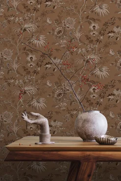 ESTAhome papier peint fleurs vintage marron terracotta - 50 x 900 cm - 139403