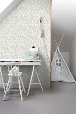ESTAhome papier peint fleurs rose clair et vert - 53 cm x 10.05 m - 139532