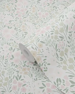 ESTAhome papier peint fleurs rose clair et vert - 53 cm x 10.05 m - 139532