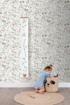 ESTAhome papier peint fleurs des champs violet, rose et vert - 53 cm x 10.05 m - 139482