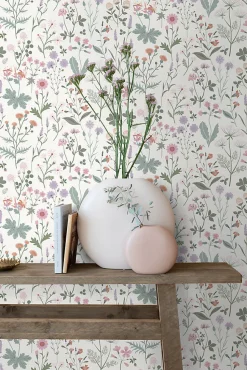 ESTAhome papier peint fleurs des champs violet, rose et vert - 53 cm x 10.05 m - 139482