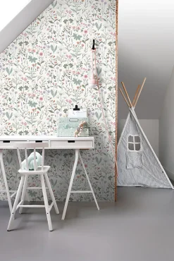 ESTAhome papier peint fleurs des champs violet, rose et vert - 53 cm x 10.05 m - 139482