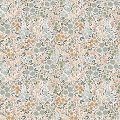 ESTAhome papier peint fleurs bleu grisâtre, rose terracotta et vert - 53 cm x 10.05 m - 139837