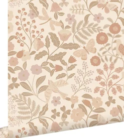 ESTAhome papier peint fleurs et oiseaux beige et rose clair - 53 cm x 10.05 m - 139868