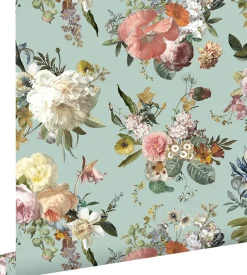 ESTAhome papier peint fleurs vintage vert grisé - 53 cm x 10.05 m - 139366