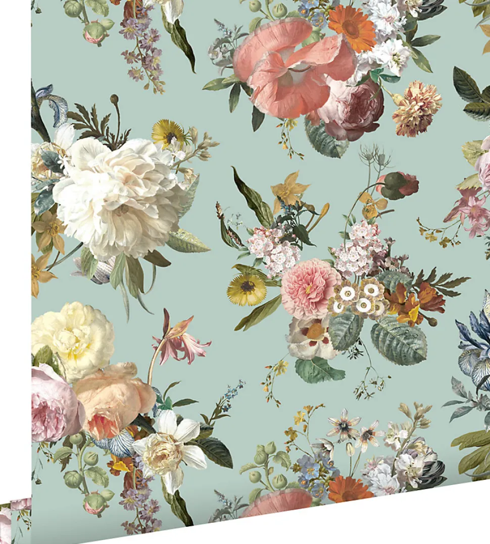 ESTAhome papier peint fleurs vintage vert grisé - 53 cm x 10.05 m - 139366