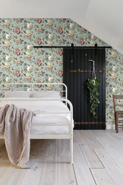 ESTAhome papier peint fleurs vintage vert grisé - 53 cm x 10.05 m - 139366