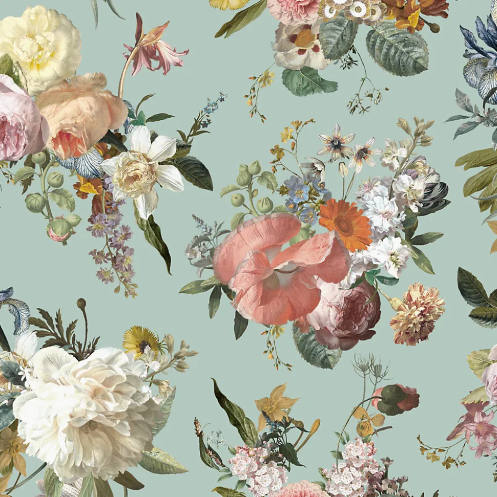 ESTAhome papier peint fleurs vintage vert grisé - 53 cm x 10.05 m - 139366