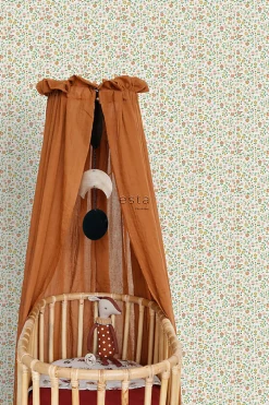 ESTAhome papier peint fleurs jaune ocre, rose clair et terracotta - 53 cm x 10.05 m - 139467