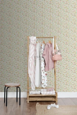 ESTAhome papier peint fleurs jaune ocre, rose clair et terracotta - 53 cm x 10.05 m - 139467