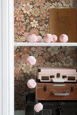 ESTAhome papier peint fleurs rétro vieux rose et beige - 53 cm x 10.05 m - 130966