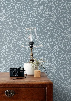 ESTAhome papier peint fleurs bleu gris - 53 cm x 10.05 m - 139885