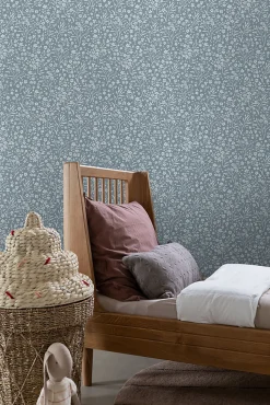 ESTAhome papier peint fleurs bleu gris - 53 cm x 10.05 m - 139885