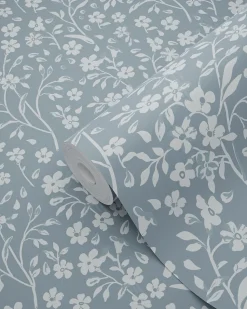 ESTAhome papier peint fleurs bleu gris - 53 cm x 10.05 m - 139885