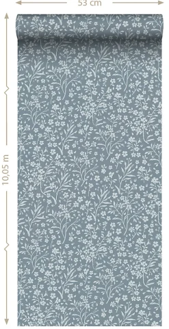 ESTAhome papier peint fleurs bleu gris - 53 cm x 10.05 m - 139885