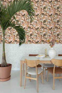ESTAhome papier peint fleurs terracotta et rose clair - 50 x 900 cm - 139629