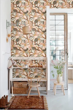 ESTAhome papier peint fleurs terracotta et rose clair - 50 x 900 cm - 139629