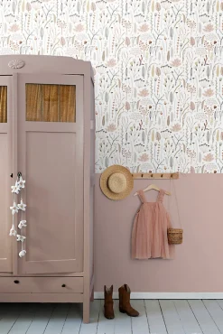 ESTAhome papier peint fleurs des champs rose clair, gris et terracotta - 53 cm x 10.05 m - 139702
