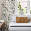 ESTAhome papier peint fleurs des champs jaune ocre, vert grisé et vintage bleu - 53 cm x 10.05 m - 139391