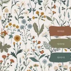 ESTAhome papier peint fleurs des champs jaune ocre, vert grisé et vintage bleu - 53 cm x 10.05 m - 139391