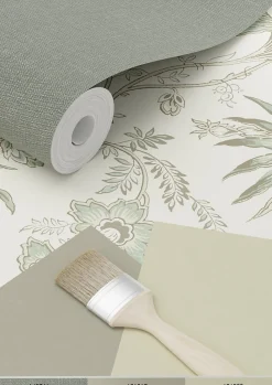 ESTAhome papier peint fleurs vintage beige crème et vert grisé - 53 cm x 10.05 m - 139400