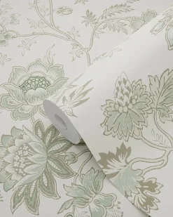 ESTAhome papier peint fleurs vintage beige crème et vert grisé - 53 cm x 10.05 m - 139400