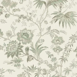 ESTAhome papier peint fleurs vintage beige crème et vert grisé - 53 cm x 10.05 m - 139400
