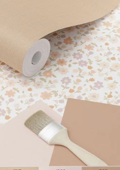 ESTAhome papier peint fleurs rose, terracotta et violet - 53 cm x 10.05 m - 139579