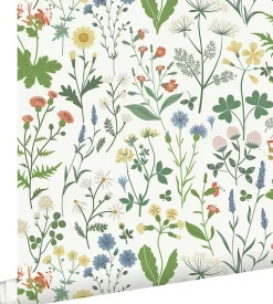 ESTAhome papier peint fleurs des champs multicolore sur blanc - 53 cm x 10.05 m - 139390