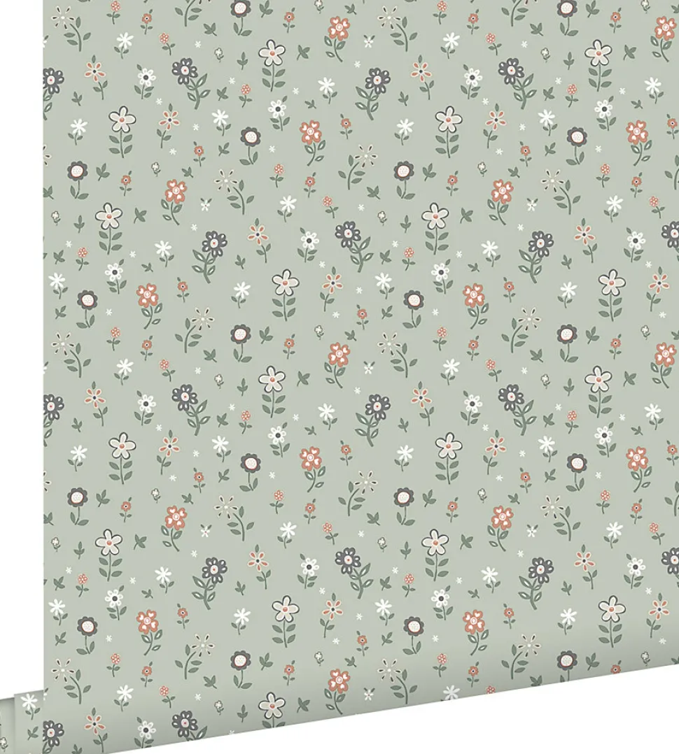 ESTAhome papier peint fleurs vert grisé - 53 cm x 10.05 m - 139287