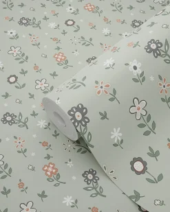 ESTAhome papier peint fleurs vert grisé - 53 cm x 10.05 m - 139287