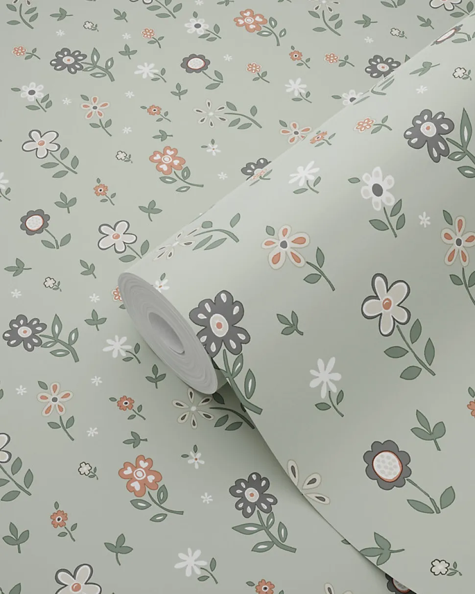 ESTAhome papier peint fleurs vert grisé - 53 cm x 10.05 m - 139287